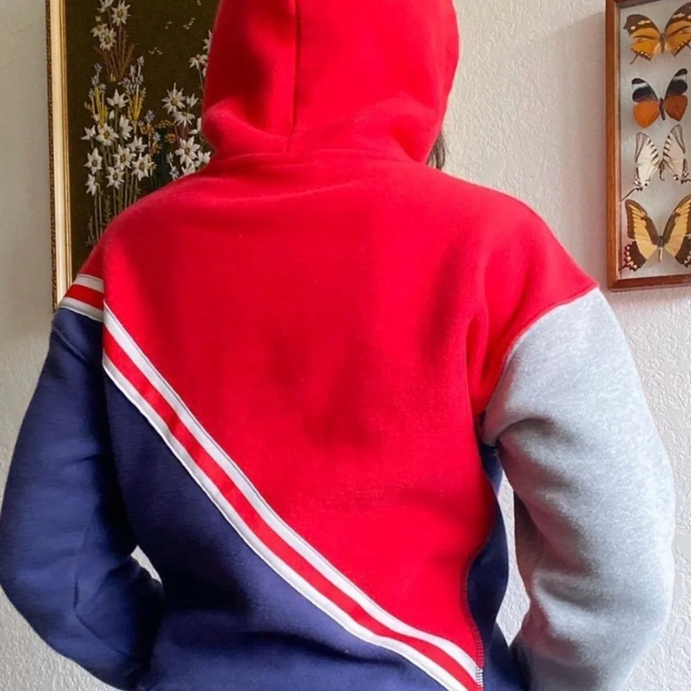 Vintage 90’s Champion Red White & Blue Reverse Weave Hoodie Size Small